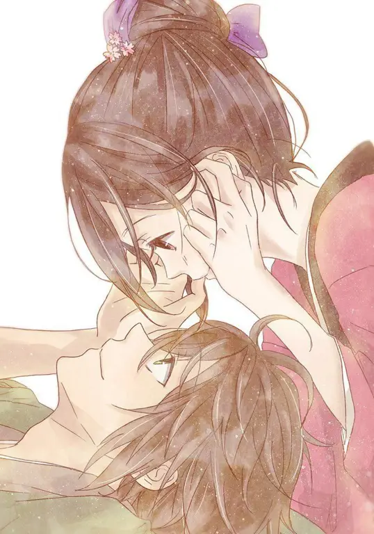 Perpaduan Aksi dan Romansa dalam Satu Bingkai Adegan pertarungan anime dengan pasangan romantis di latar belakang.
