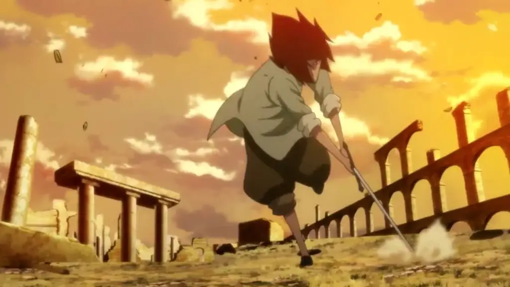 Pertarungan pedang yang menegangkan Adegan pertarungan pedang anime Jepang