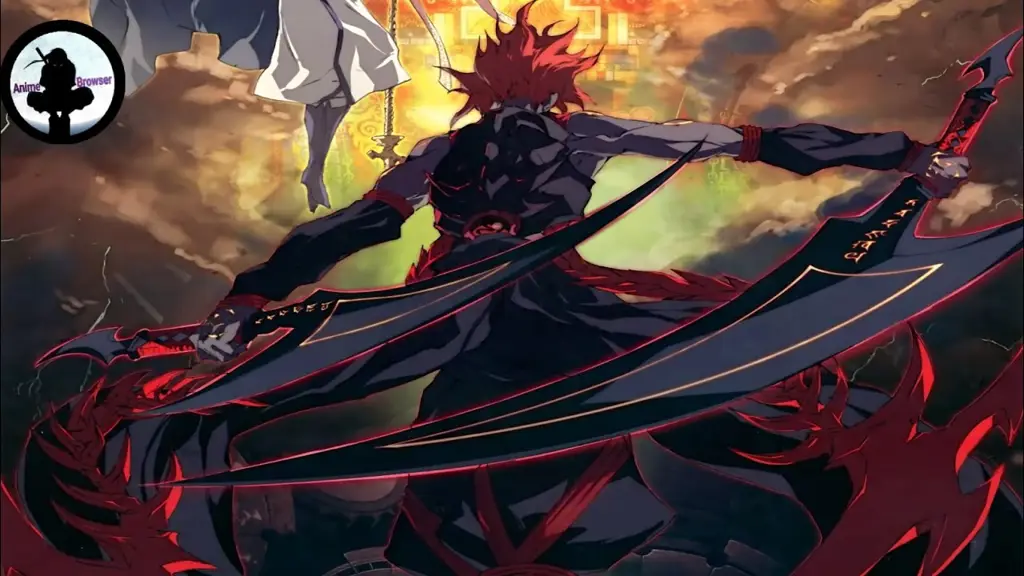 Pertempuran epik karakter anime Karakter anime sedang bertarung dengan latar belakang yang epik