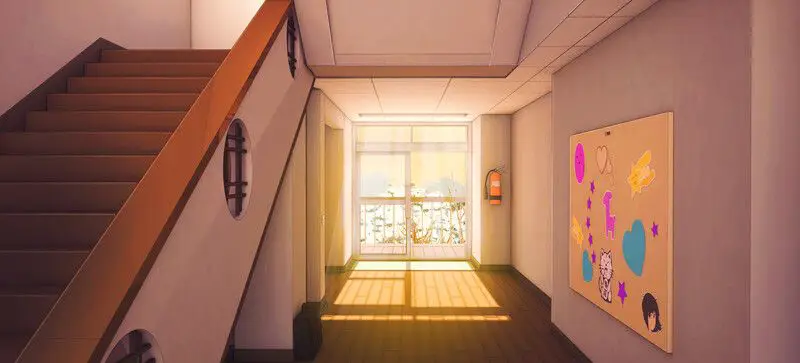 Suasana sekolah yang menenangkan Pemandangan sekolah anime Jepang yang indah