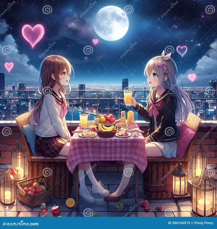 Teman-teman anime yang menyenangkan Gadis-gadis anime yang lucu sedang bersantai bersama